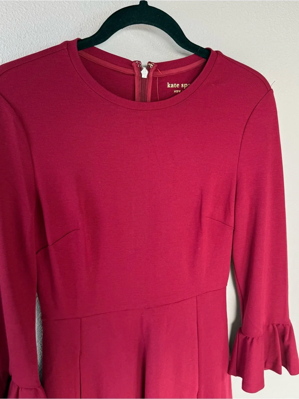 Kate Spade Colorblock Bell Sleeve Ponte Dress Cranberry Cocktail Women’s Size XS
